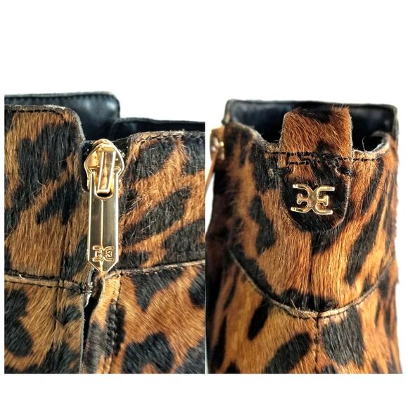 SAM EDELMAN Sianna Leopard Calf Hair Booties Sz 8.5 Heeled Ankle Boots - Picture 6 of 13